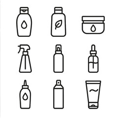 Fototapeta premium Hair Care Icons. Outline icon set of hair care products: shampoo, conditioner, hair mask, leave-in spray,