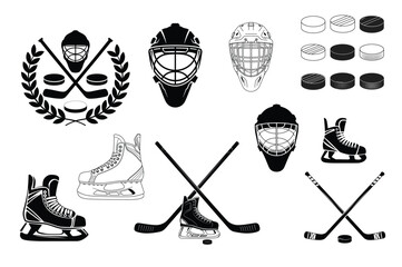 Ice Hockey Gear and Icon Vector Set