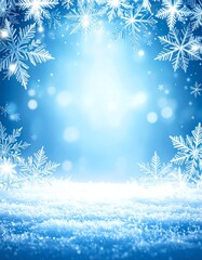 A serene winter scene featuring soft snowflakes and a tranquil blue background, evoking a sense of calm and peace.