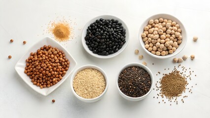  A Collection of Various Grains and Legumes in Bowls