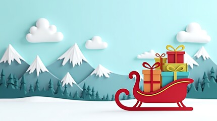 Fototapeta premium Santa s sleigh loaded with gifts in a winter wonderland scene