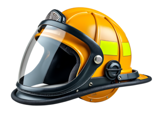 Yellow firefighter helmet clear visor reflective isolated on a transparent background protective gear