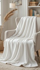 Cozy Reading Nook with Beige Armchair and White Blanket