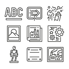 Industrial Icon Set. Outline icon set of industrial art and signage: metal letters, neon signs, graffiti,