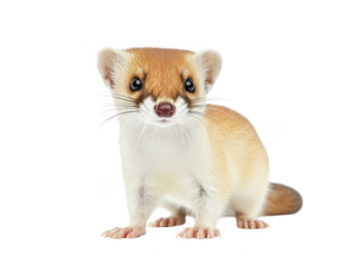 A cute stoat stands alertly on a transparent background isolated on transparent background