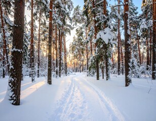 Obraz premium Sunset in the wood in winter