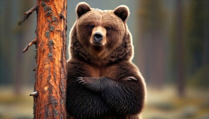 grizzly bear crossed paws narrowed eyes furrowed sassy attitude stare defiant serious dominant