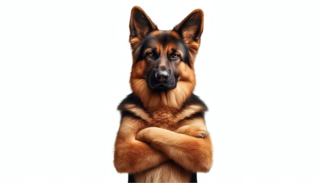 dog German shepherd crossed paws narrowed eyes furrowed sassy attitude stare defiant serious dominant