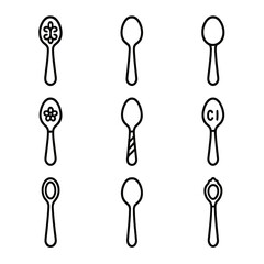 Decorative Spoons Icons. Outline icon set of decorative spoons: engraved spoon, vintage spoon, ceramic spoon, floral spoon, ornate