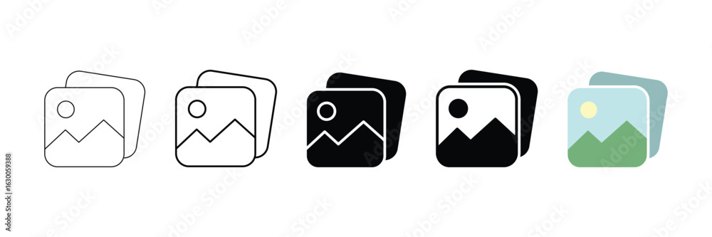 Wall mural stacked gallery icon set vector illustration with outline glyph flat color style for user interface 