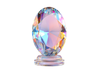 Oval, iridescent gem on pedestal