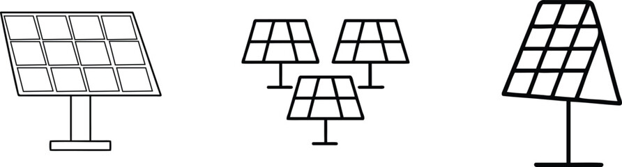 Solar Panel Vector Icon – Renewable Energy Line Art for Eco Design. Solar Energy Panel Illustration – Clean Power Technology Outline Vector.