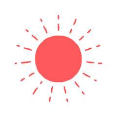 手描きのシンプルな赤い太陽のチョーク画 - 丸い文字スペースや装飾のパーツ素材