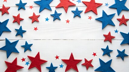 Fototapeta premium Stylized patriotic background featuring red and blue stars arranged on white surface