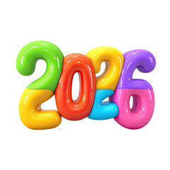 Colorful 2026 rendered in a 3D style, with each number sectioned and filled with a vibrant, rainbow color palette