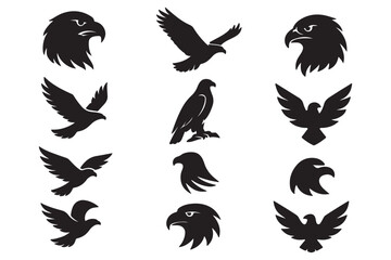 Set of eagles silhouettes Design element for label, emblem, sign, poster, t shirt. Vector image design