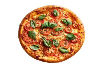 Close-up of basil pizza goodness