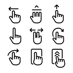Swipe Gesture Icons. Outline icon set of swipe gestures: swipe left, swipe right, swipe up, swipe down, double swipe, circular