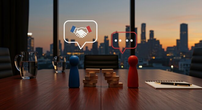 Conceptual image of a successful French business negotiation and strategic international partnership.