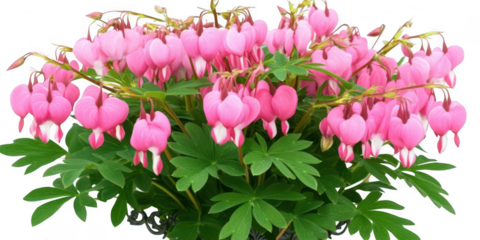 Bleeding heart flowers with foliage on transparent png background