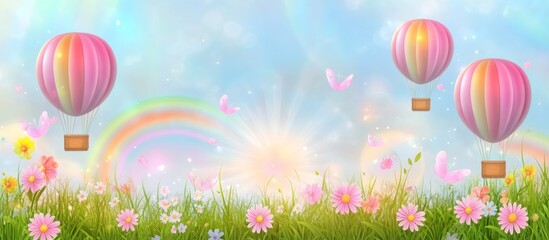 Obraz premium Pastel Hot Air Balloons over Meadow