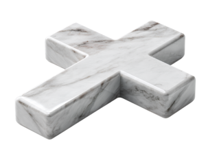 Minimalist Cross Made of White Marble with Subtle Veins, Top-Down Perspective, Isolated on Transparent Background