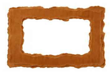 Weathered cardboard frame featuring ragged, distressed edges, creating textural border on transparent backdrop