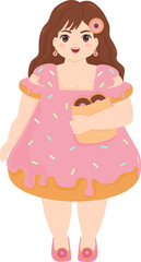 Cartoon Woman Wearing Donut Dress Illustration