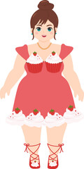 Illustration of Woman Wearing Cupcake Dress.