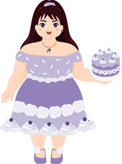 Cartoon Woman Holding Cake Illustration