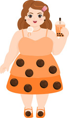Illustration of Woman Holding Bubble Tea.