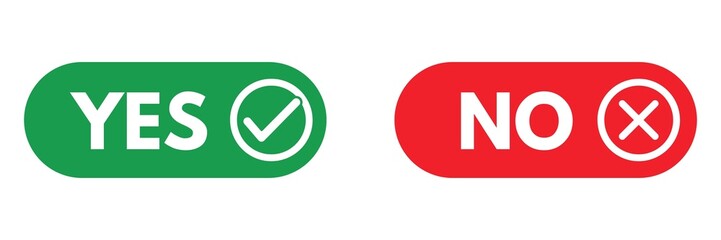 Yes green button, no red button, set of yes with tick and cross with no for app, set of yes and no buttons., decision icon, website yes and no icons, yes and no decision buttons
