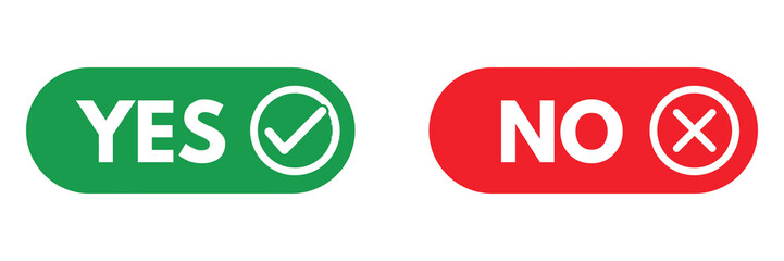 Yes green button, no red button, set of yes with tick and cross with no for app, set of yes and no buttons., decision icon, website yes and no icons, yes and no decision buttons