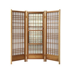 Light wooden room divider with a traditional Japanese shoji screen design