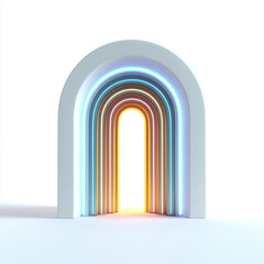 Fototapeta premium Archway with glowing neon rainbow isolated on a transparent background portal light