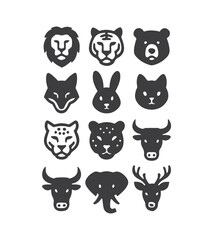 Collection of stylized animal head icons in a grid pattern on white background.