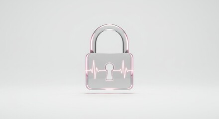 Fototapeta premium Stylish transparent lock icon with cardiogram health symbol ideal for security technology or healthcare content