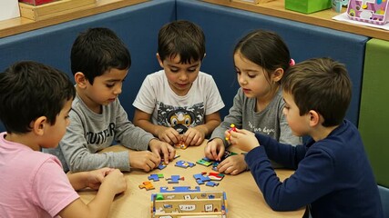 Collaborative Learning: Children Solving Puzzle Together - Powered by Adobe