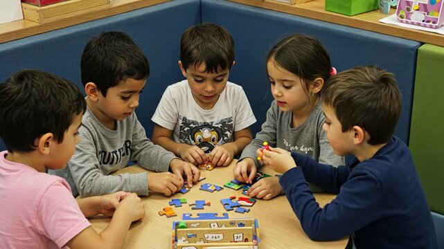 Collaborative Learning: Children Solving Puzzle Together