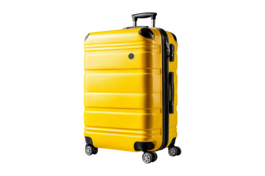 Travel action yellow suitcase in studio