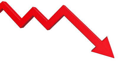 Red zigzag downward arrow vector PNG – symbol of sharp drop, loss, or market decline