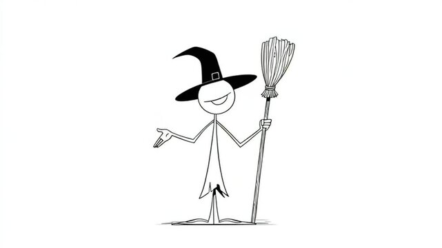 Confident Witch Character Holding Broomstick Upright