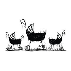 Vector silhouette set of Halloween Cracked Baby Cradle isolated in White background, silhouette Set, Halloween theme, Vector illustration