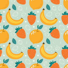 Playful Fruit Seamless Vector Pattern
Bright and fun fruit pattern with lemons, oranges, and bananas in a flat colorful illustration style.