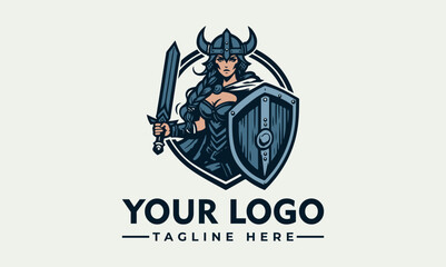 A warrior woman, armed with sword and shield, stands ready for battle.