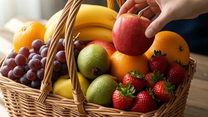 Shopping basket being filled with fresh fruits - Powered by Adobe
