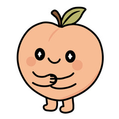 Cute cartoon peach character with smile and sparkling eyes – kawaii fruit illustration