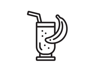 Cold banana smoothie glass icon in outlined flat vector