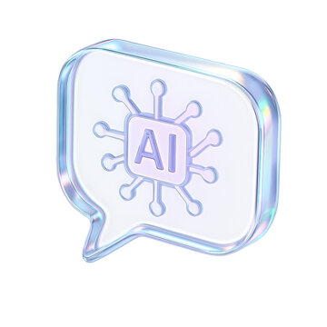 translucent 3d Glossy chat bubble icon symbolizing artificial intelligence with a networked design, showcasing innovation and technology in a modern digital landscape.
