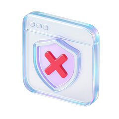Obraz premium translucent 3d icon depicting a digital shield with a red cross symbol, representing security issues and digital protection against online threats and viruses in a tech-themed context